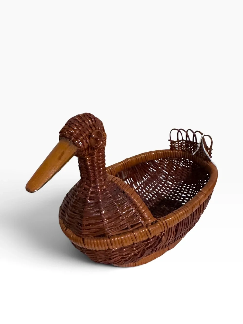 Vintage Wicker Duck Basket Handwoven Rattan Bird Goose Boho Farmhouse Decor